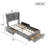 Single Upholstered Platform Bed Frame 90x190 with Drawers Storage and Headboard