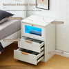 White LED Bedside Table 2 Drawers with Charging Station Nightstand Cabinet