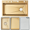 Gold LED Stainless Steel Kitchen Sink Set Single Large Bowl Inset Waterfall Tap