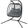 Double Seater Rattan Swing Chair Hanging Patio Seat Thick Cushion Metal Frame