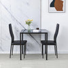 Small Space Dining Set 3Pcs Square Black Glass Dining Table+ 2 Dining Chairs Set