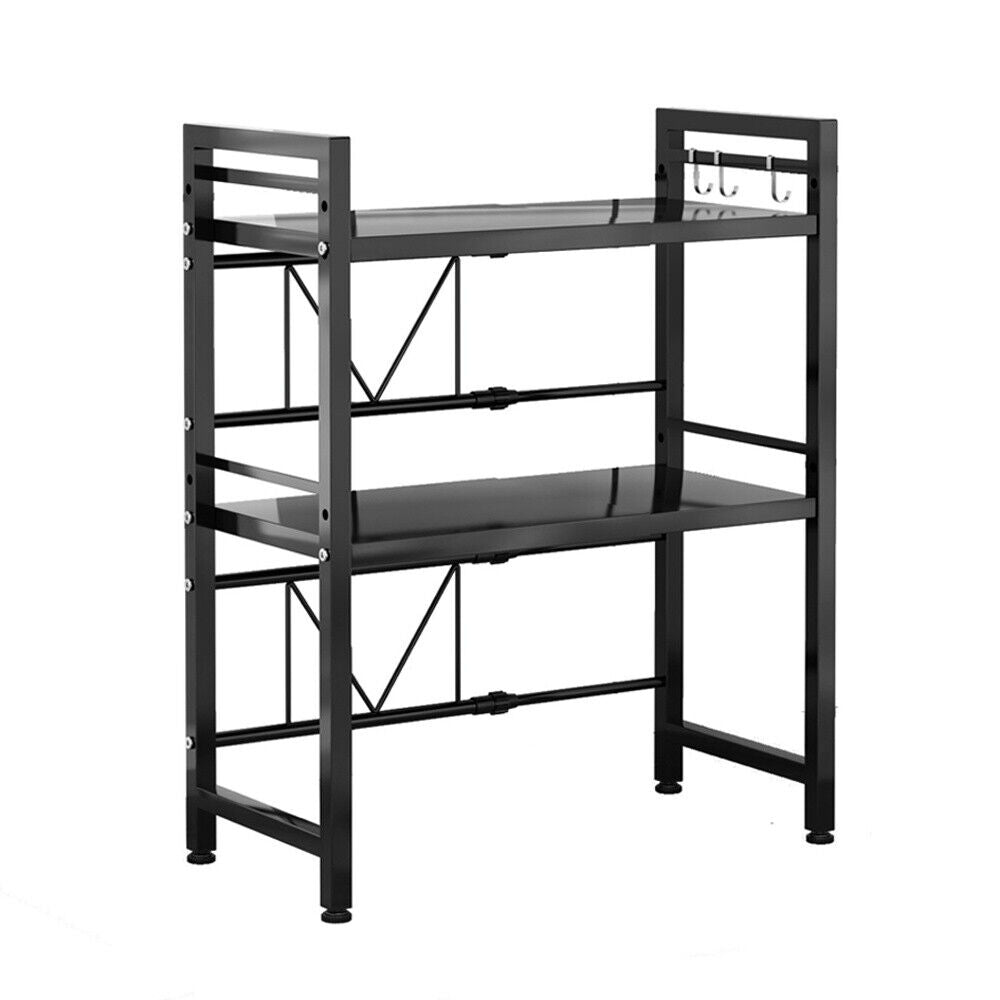 2/3Tier Extendable Microwave Oven Rack Stand Storage Holder Kitchen Corner Shelf