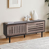 Slatted Sliding Door TV Cabinet Stand Entertainment Center Media Console Storage