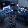 L Shaped Gaming Desk with LED Lights, Computer Desk with Monitor Stand, Black