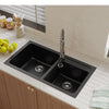 Black Composite Kitchen Sink with Waste Plug Kit Deep Bowls Undermount Dual Bowl