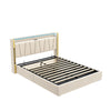 Double Ottoman Storage Upholstered Bed Frame with Headboard & LED Lights Beige