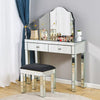 Glass Mirrored Dressing Table Makeup Vanity Desk Bedroom w/ Drawer&Mirror&Stool