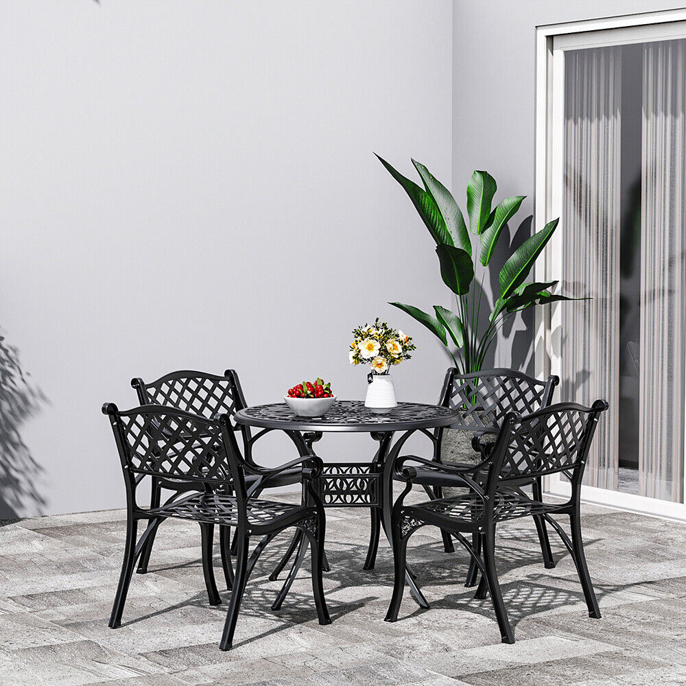 Aluminium Cafe Bistro Set Garden Furniture Table & Chair Patio Cast Black White