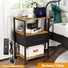 Bedside Table with Charging Station, Nightstand with 2 Outlets and 2 USB Ports