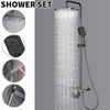 Bathroom Thermostatic Mixer Shower Set Square Black Twin Head Exposed Valve Kit