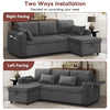 L Shaped 3 Seater Sofa Convertible Sofa Bed with Storage Chaise Corduroy Grey