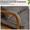 Mid Century Wooden Armchair with Beige Corduroy Cushions – Retro Lounge Chair