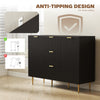 Sideboard Buffet Cabinet w/ 3 Drawers and Adjustable Shelves, Black