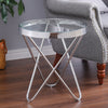 Round Corner Side Table Silver End Table with Glass Top Metal Frame Living Room