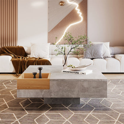 Modern Coffee Table with Concrete Effects Square Table Living Room Furniture