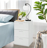 White Bedside Table with 3 Drawers and Metal Handles for Bedroom