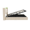 Double Ottoman Storage Upholstered Bed Frame with Headboard & LED Lights Beige
