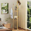 Bamboo Coat Stand Corner Clothes Rack Tree Hanger with 3 Storage Shelf
