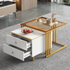 Square Nesting Coffee Table Set of 2 End Tables with Drawers Storage Side Table