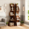 Corner Shelf 5 Tiers, Bookshelf Bookcase Wooden Storage Rack Rustic Book Shelves