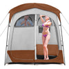COSTWAY 2 Rooms Shower Tent Oversize Privacy Shelter Tent-Coffee