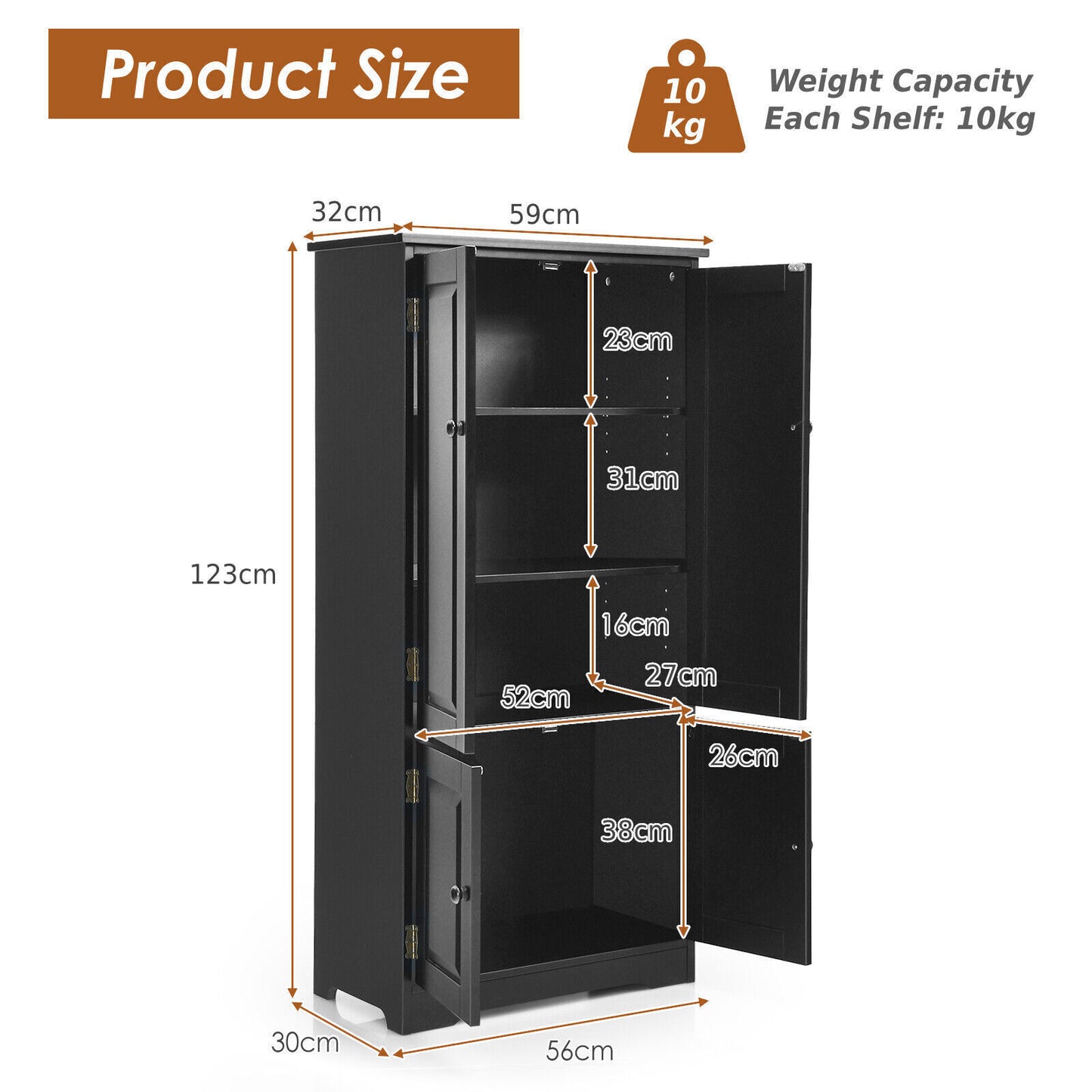 Antique Low Floor Cabinet Freestanding Storage w/Double Door Adjustable Shelf