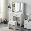 Modern Dressing Table Makeup Desk Sliding Mirror Shelf Stool 5 Drawers White