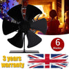 6 Blade Heat Powered Stove Top Fan For Wood Burner Log Burning Fire Eco Friendly