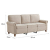 3 Seater Sofa Couch Linen Fabric Settee for Living Room & Office Studded (Beige)