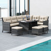 7 PCS Patio Dining Furniture PE Rattan Sectional Sofa Set with Ottomans White
