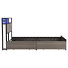 Single Bed Frame with LED Lights, 4 Drawers, Charging Station Metal Platform Bed