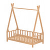 Boys Girls Pine Teepee Bed Tent Shape Roof Wood House Bed Frame &Fence Guardrail