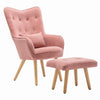 Occasional Scalloped Button High Back Fabric Armchair Sofa Chair Footrest Stool