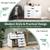Rolling Lateral File Cabinet Printer Stand 5-Drawer Chest with Door-White