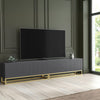 TV Unit 200cm Modular Cabinet | Fluted Doors | Grey Matt | Gold Metal Base