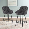 2x Grey Velvet Bar Stools with Foot rest Tufted stitching Seat Chairs