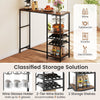 Bar Table Dining Table with Storage Shelves Wine Racks Brown