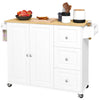 Rolling Kitchen Island with Drop Leaf, 3 Drawers and Spice Rack, White
