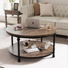 Round Wood Coffee Table 2-Tier Coffee Table with Storage Shelves