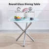 Round White Marble Tempered Glass Dining Table Silver Chromed Legs Dining Room