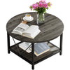 Round Coffee Table with Storage Shelf Wood for Living Room Sofa Side End Tables