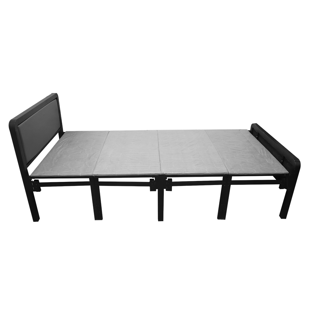 4-Fold Single Guest Bed Padded Small Space Folding Bed Frame Headboard&Footboard