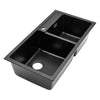 Black Composite Kitchen Sink with Waste Plug Kit Deep Bowls Undermount Dual Bowl