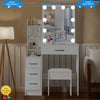 White Vanity Makeup Desk Dressing Table Set With LED Sliding Mirror + Stool Set