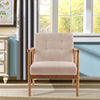 Linen Fabric Accent Chair Upholstered Leisure Armchair Tub Chair Solid Wood Legs