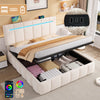 5ft King Ottoman Storage Bed Frame with Tufted Headboard & Night Light, Beige