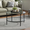 Large Round Coffee Table 2-Tier Storage Display Rack Clear Glass Top Metal Frame