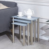 Nest of 3 Grey Tempered Glass Side End Nested Table Golden Stainless Steel Tubes