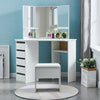 Corner Dressing Table Stool Vanity Set White Makeup Dresser Mirror 5 Drawers NEW