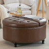 Round Storage Ottoman Stool Seat Upholstered Coffee Table for Living Bedroom